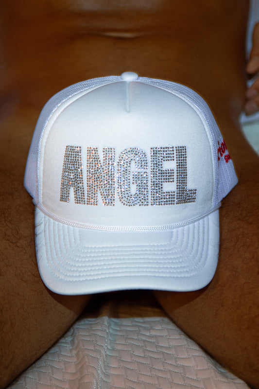 White Rhinestone Angel Hat